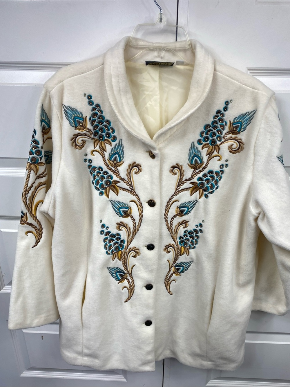 Vintage 90s Bob Mackie Wearable Art Metallic Embroidered Fleece Jacket 1X Ornate